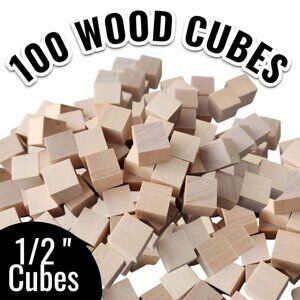 100 DIY Craft Supplies Wooden Cubes 1/2-inch Blank Wooden Blocks Unfinished Wood